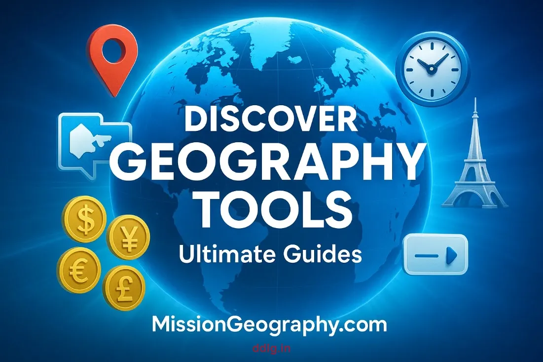 World map with geography tool icons for MissionGeography blog