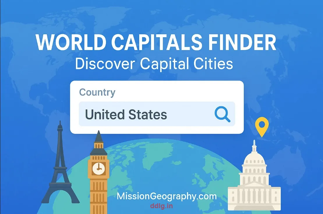 World map with capital cities for World Capitals Finder tool